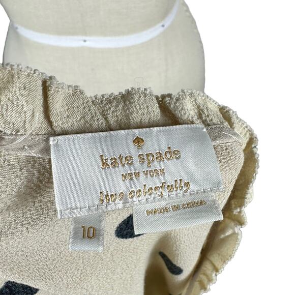 KATE SPADE Deco Dot Cream Black Polka Dot Crepe Blouse Women's 10 Preppy Chic - Picture 5 of 6